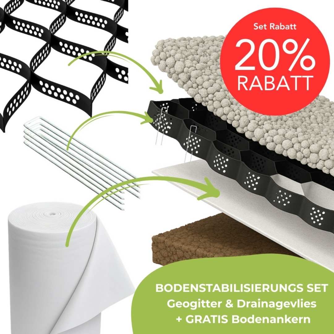 Bodenstabilisierungs Set: Geogitter + Drainagevlies + GRATIS Bodenankern