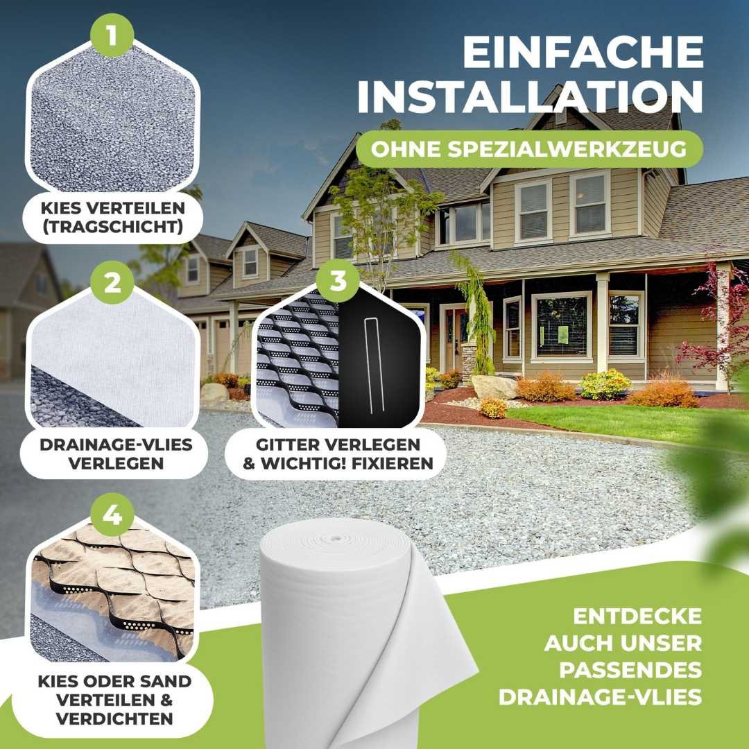 Bodenstabilisierungs Set: Geogitter + Drainagevlies + GRATIS Bodenankern