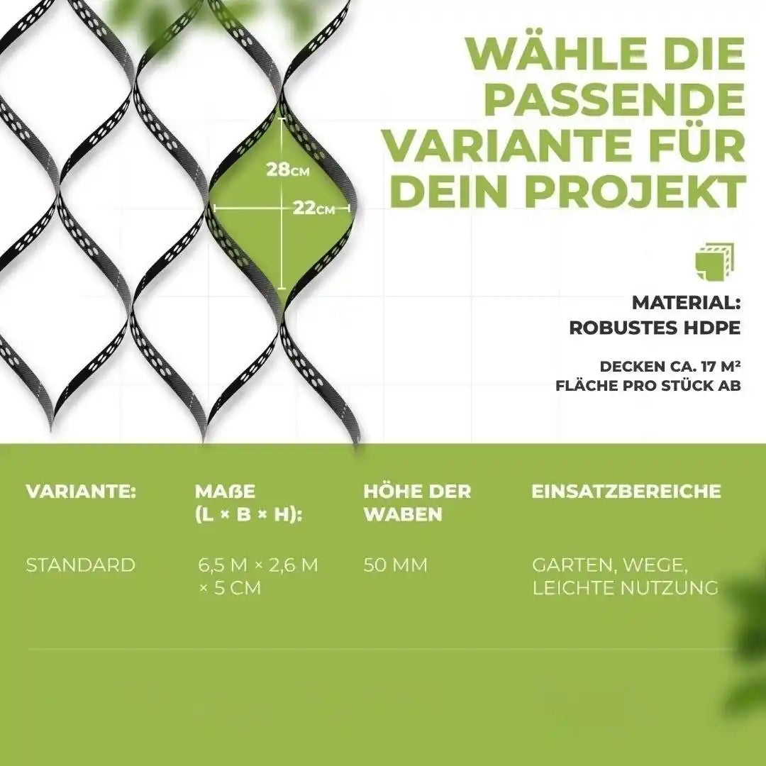 Bodenstabilisierungs Set: Geogitter + Drainagevlies + GRATIS Bodenankern