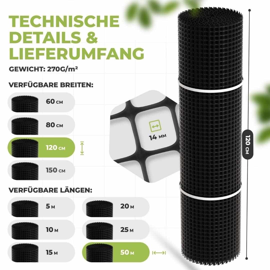 Premium Maulwurfgitter | 270g/m² | Rollrasen-Gitter | Schwarz