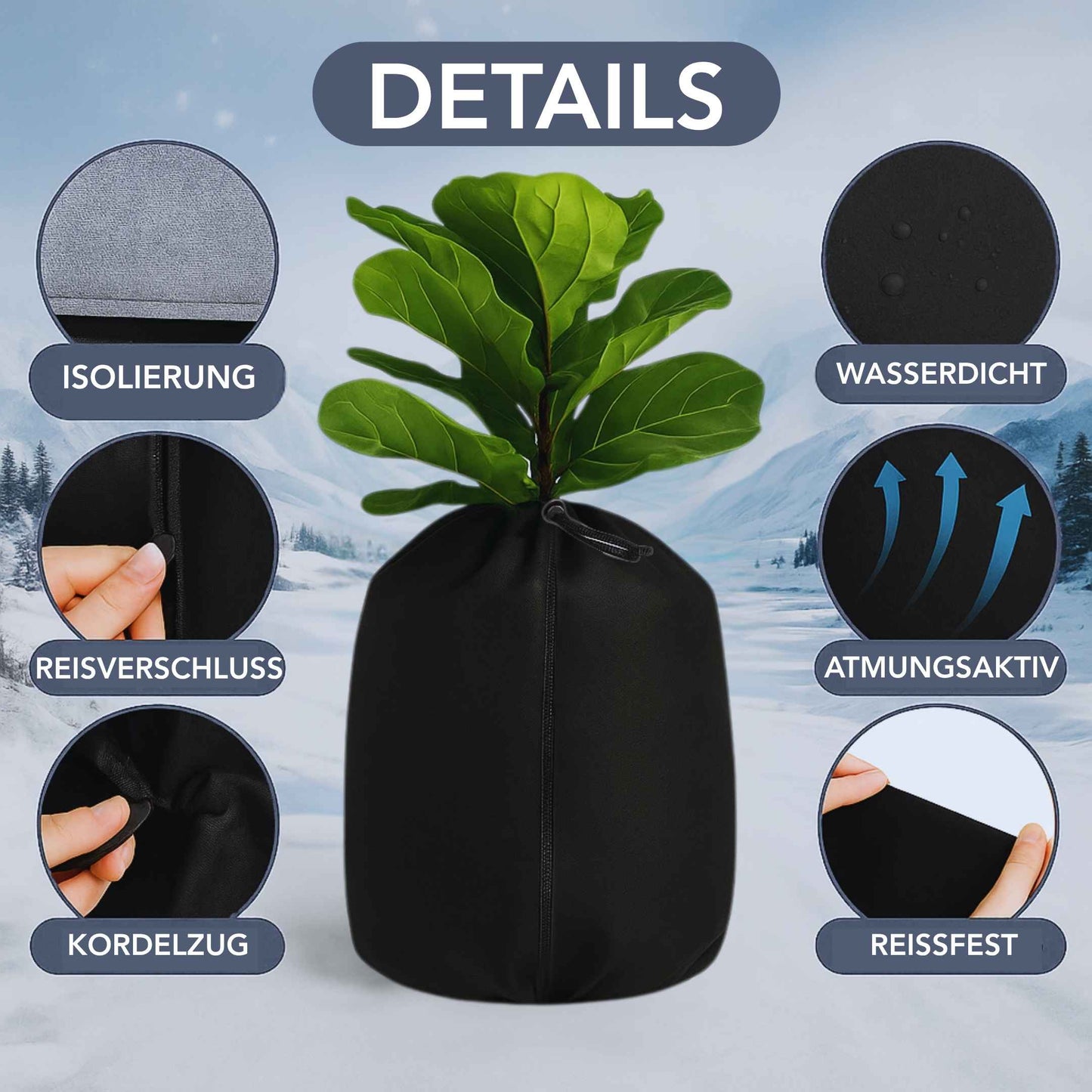 Premium Pflanzenisolierhülle mit Kordelzug