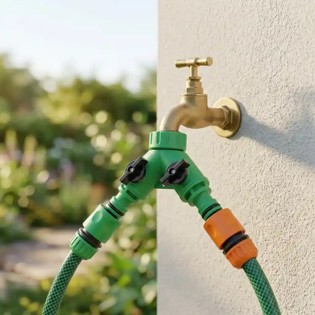 Wasserverteiler Garten – 2-Wege Y-Verteiler mit Absperrhähnen