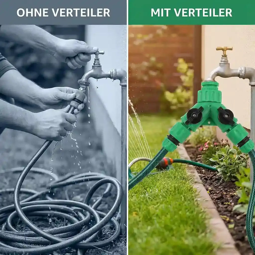 Wasserverteiler Garten – 2-Wege Y-Verteiler mit Absperrhähnen