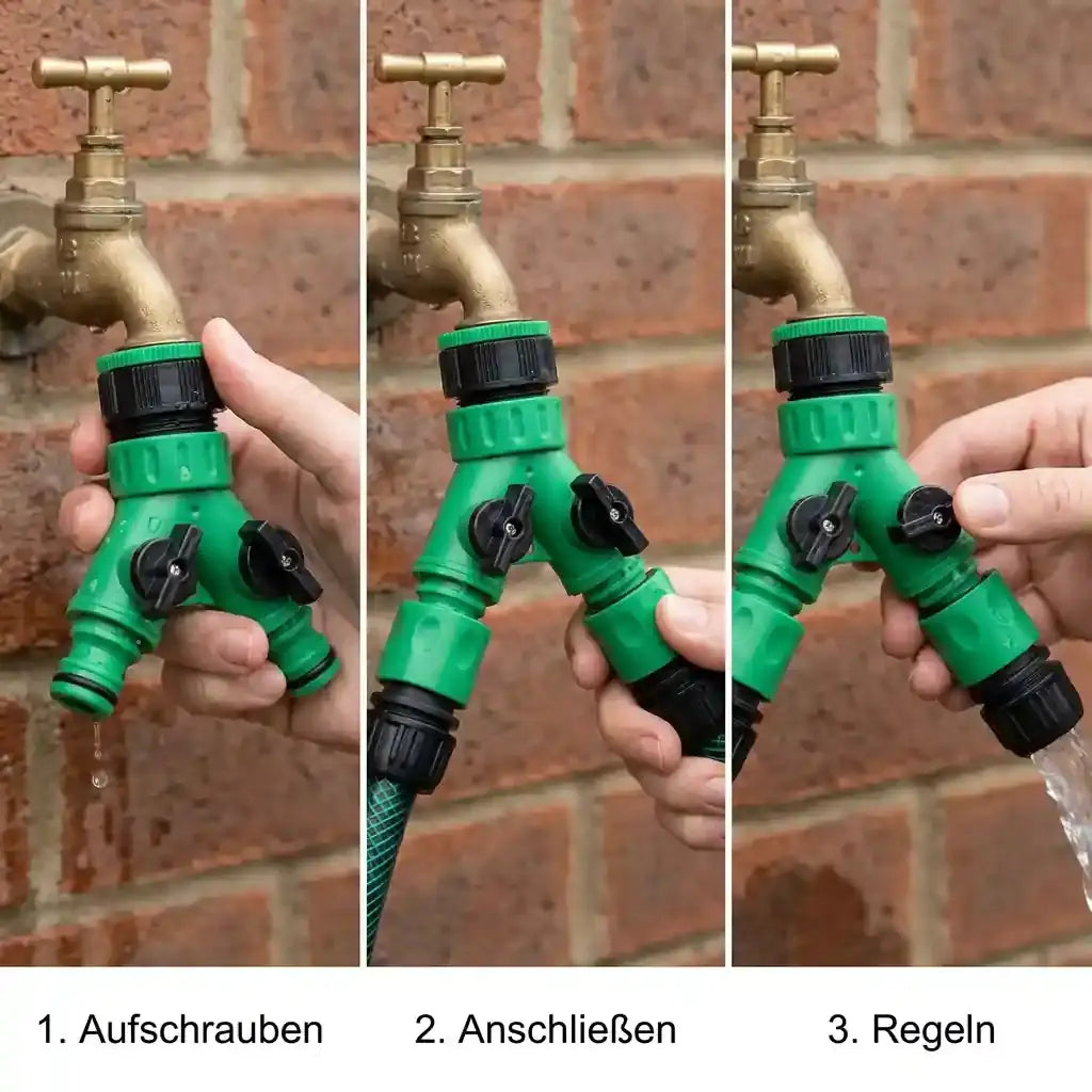 Wasserverteiler Garten – 2-Wege Y-Verteiler mit Absperrhähnen