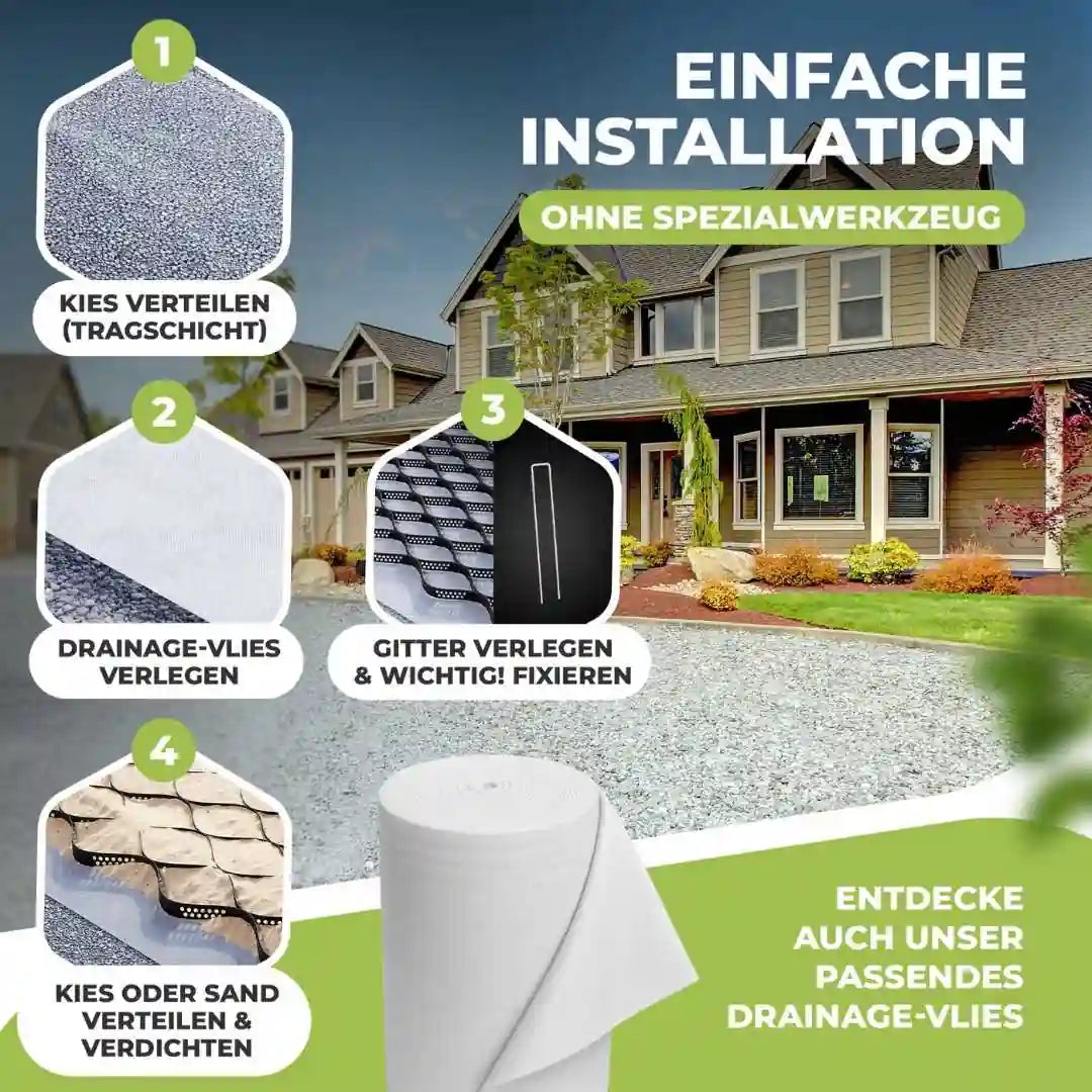 Bodenstabilisierungs Set: Geogitter + Drainagevlies + GRATIS Bodenankern