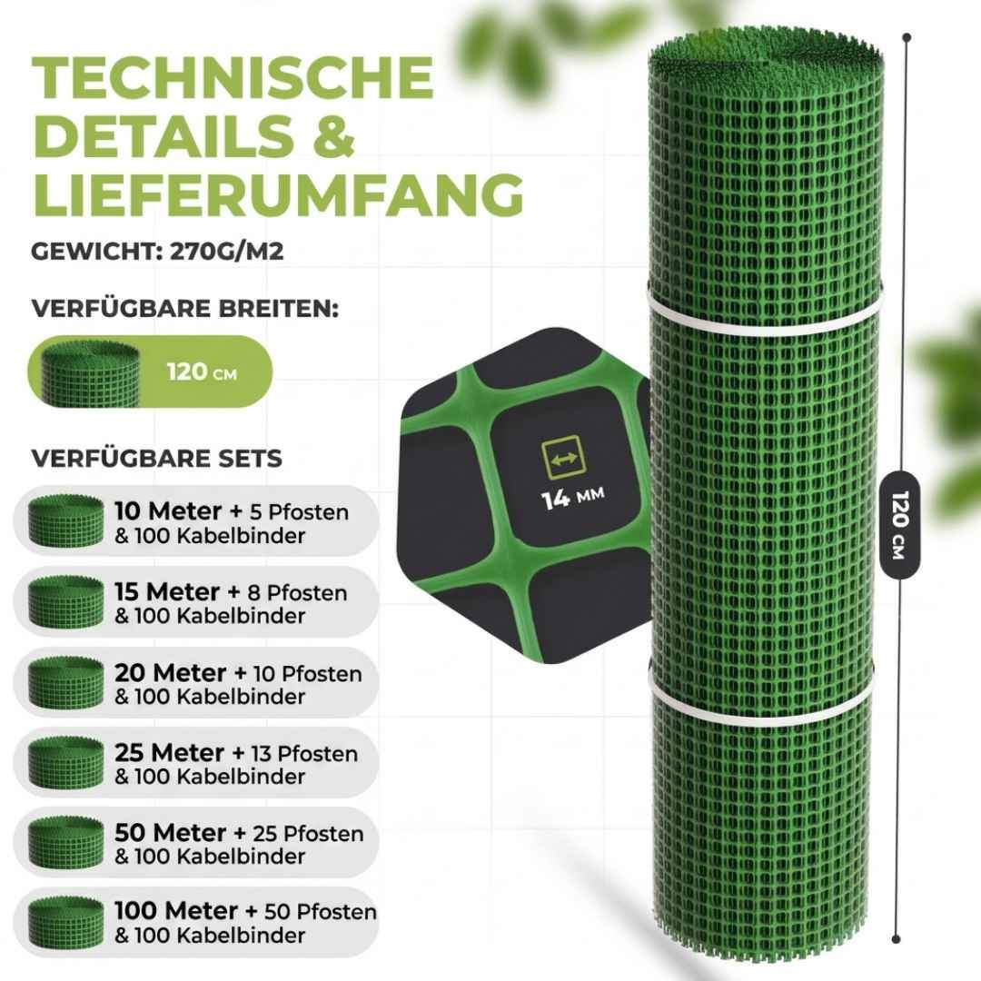 Kunststoffzaun Set mit GRATIS Pfosten & Kabelbindern