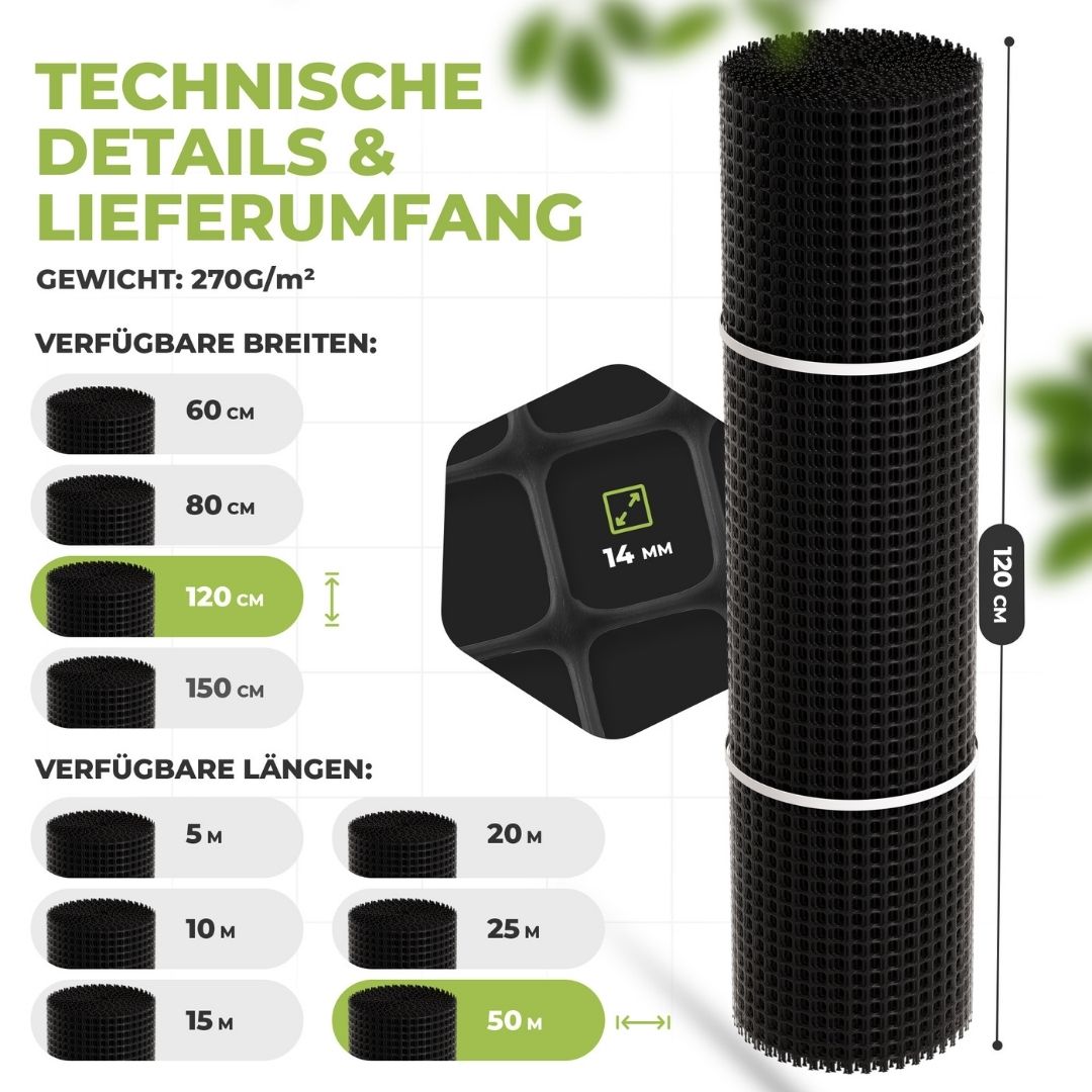 Premium Maulwurfgitter | 270g/m² | Rollrasen-Gitter | Schwarz
