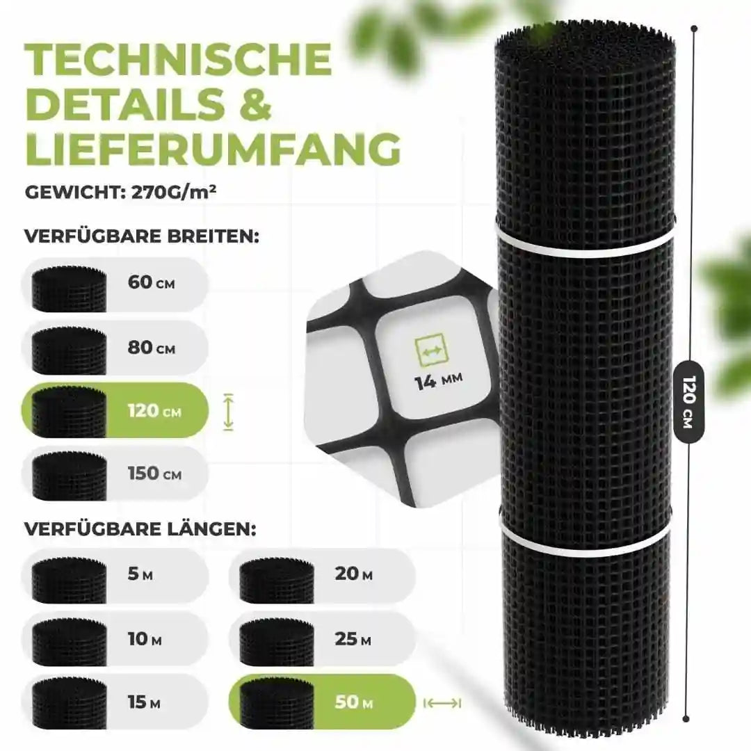 Premium Maulwurfgitter | 270g/m² | Rollrasen-Gitter | Schwarz