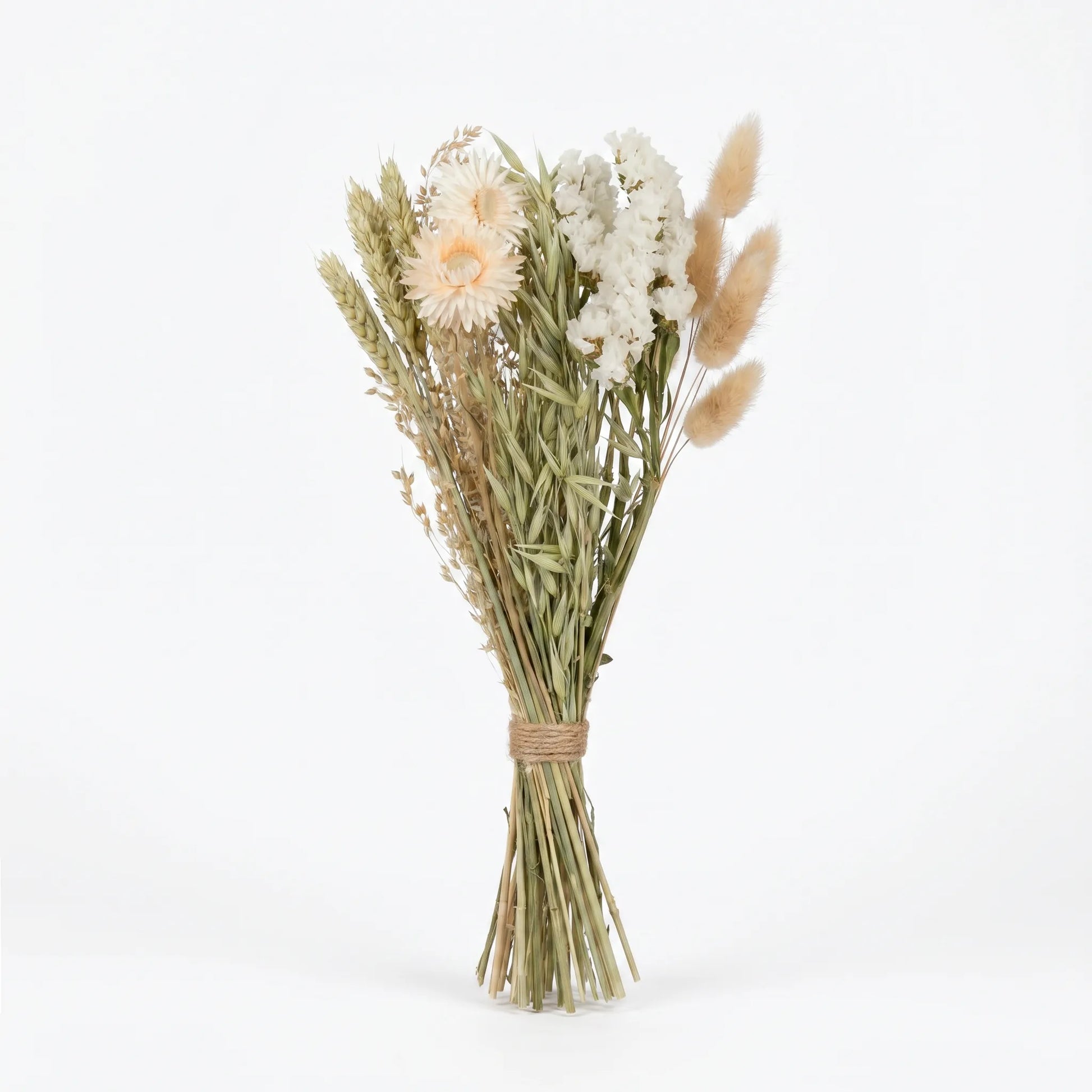 Trockenblumenstrauß – Lieferzustand mit Juteband
