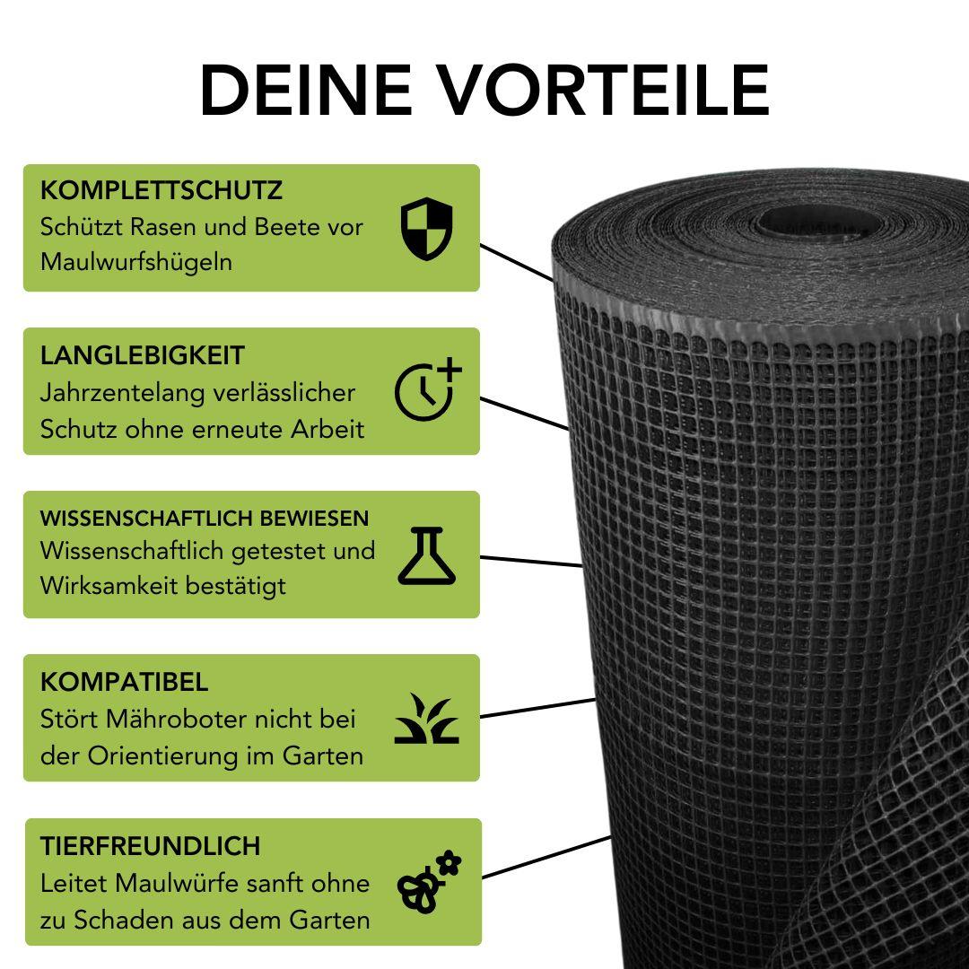 Premium Maulwurfgitter | 330g/m² | Rollrasen-Gitter | Schwarz