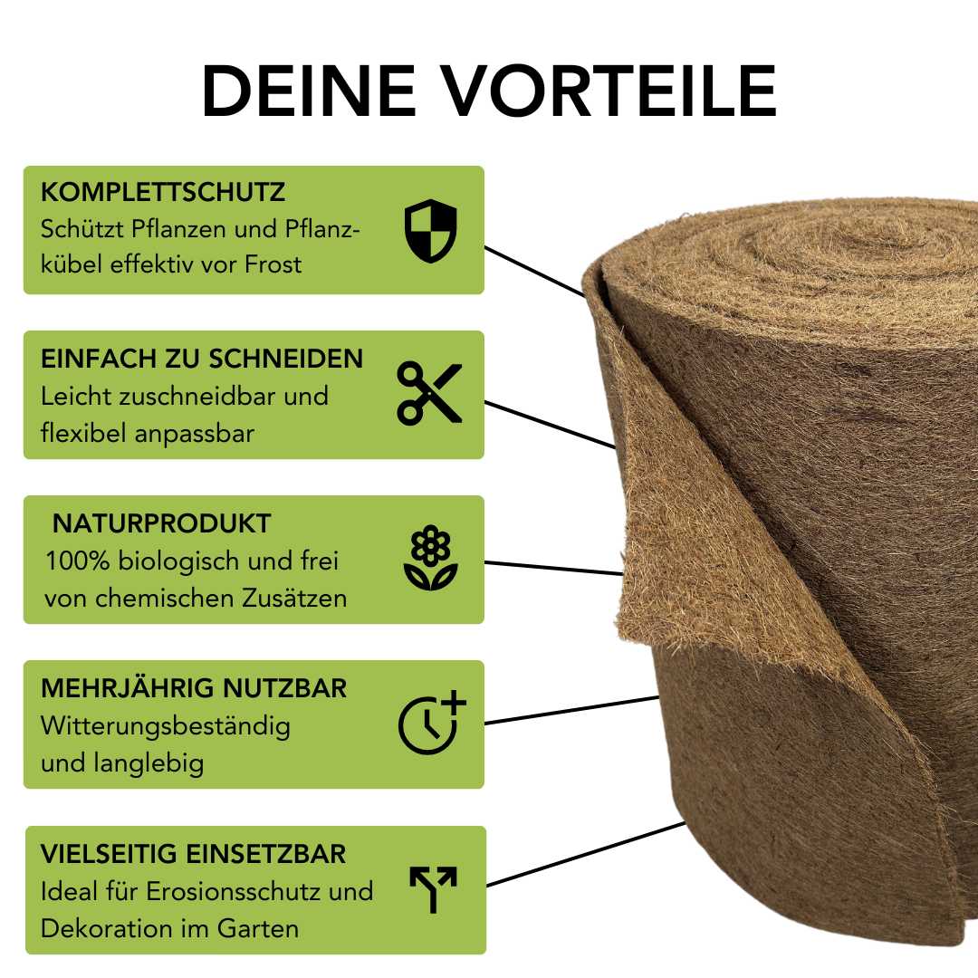 Kokosmatte | 0,5m Breit | Frostschutz für Topfpflanzen | Isolierend & atmungsaktiv