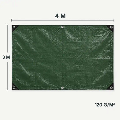 Maße der Gewebeplane 4 × 3 m mit sechs Metallösen, 120 g/m²