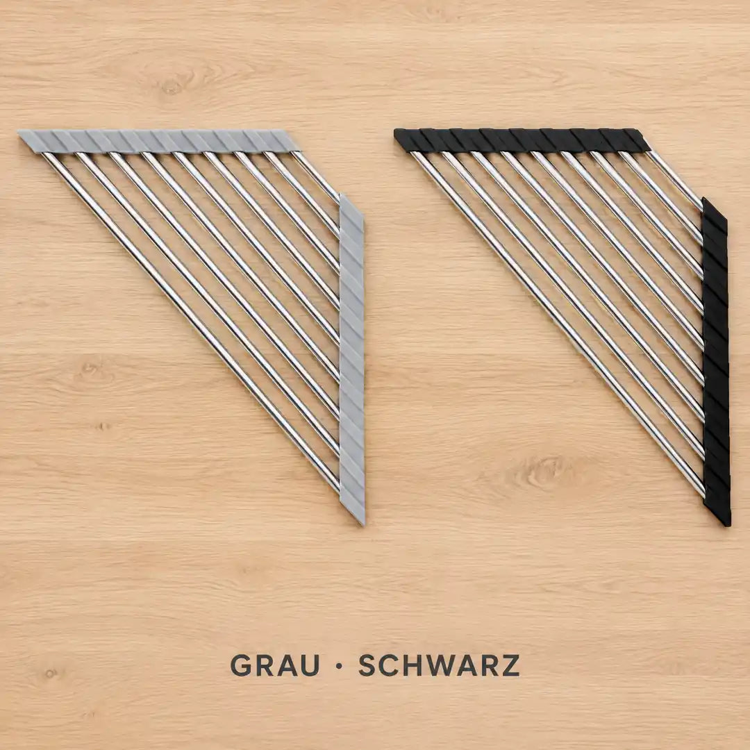 Abtropfgestell in Grau und Schwarz nebeneinander