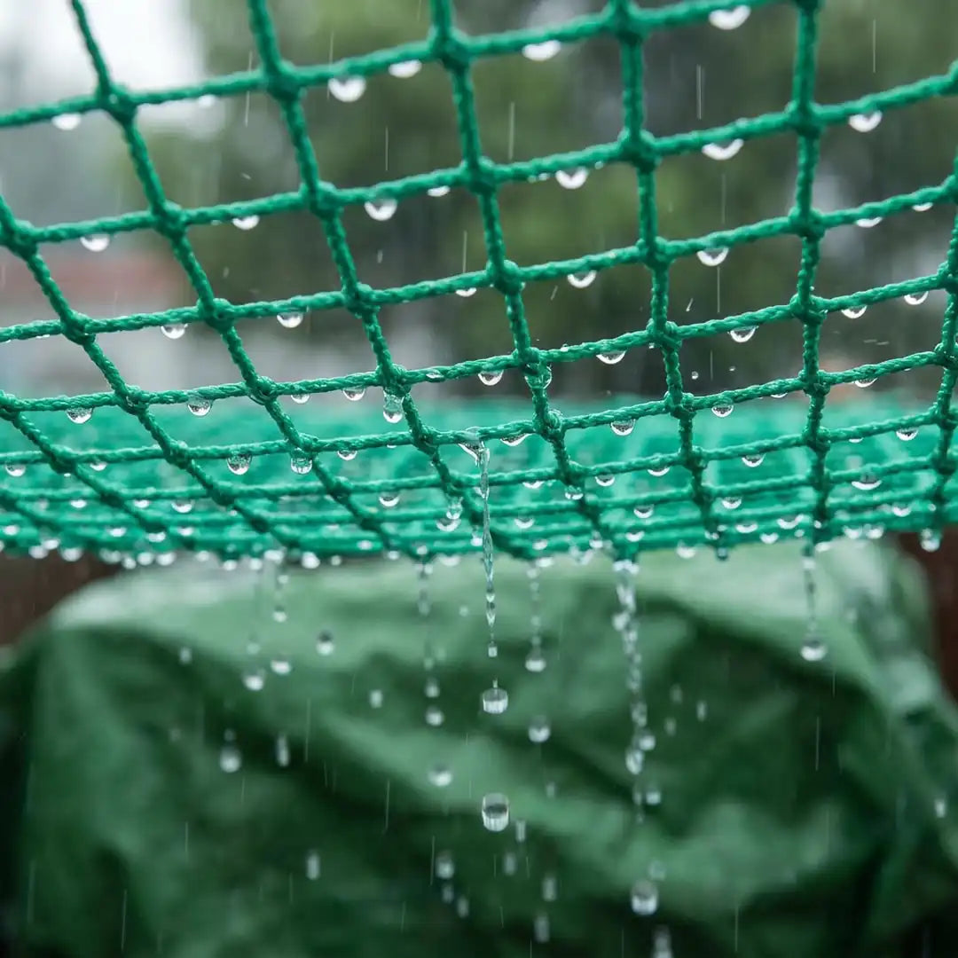 Regenwasser läuft durch die Maschen des offenen Netzgewebes