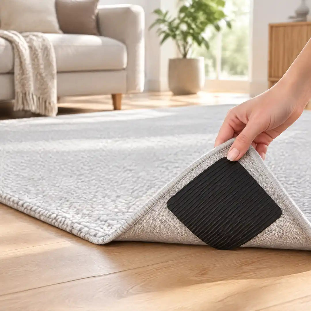 Antirutschmatte Teppich: Pad unter der Teppichecke im Wohnzimmer