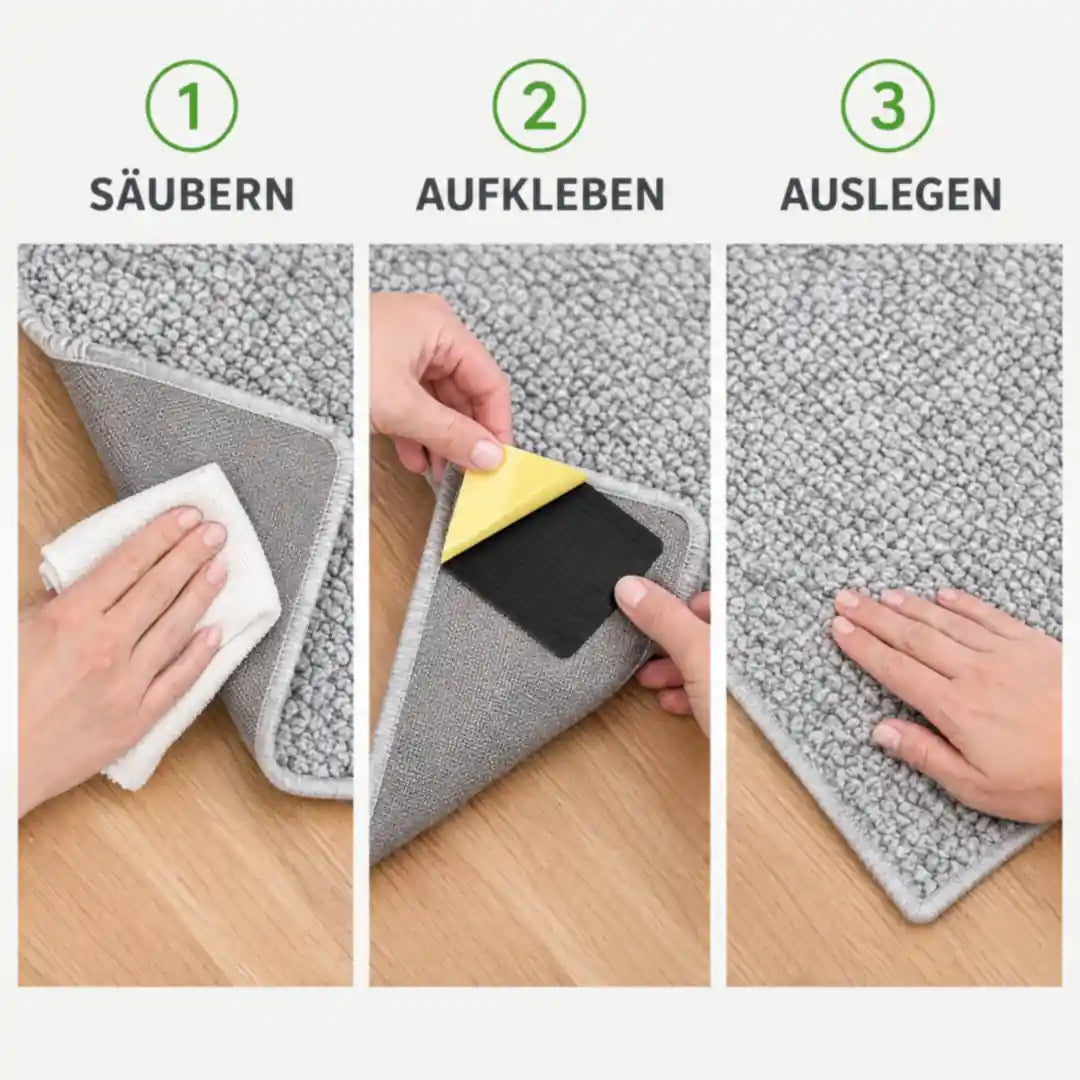 Anwendung in 3 Schritten: säubern, aufkleben, auslegen