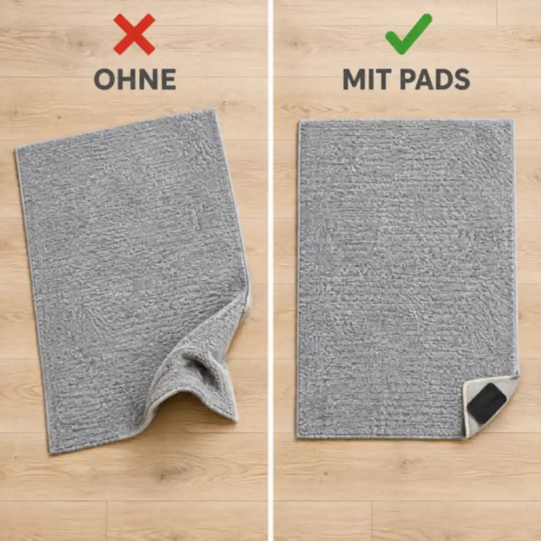 Teppich ohne und mit Anti-Rutsch-Pads im Vergleich