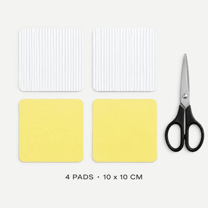 Lieferumfang: 4 weiße Pads 10 x 10 cm, zuschneidbar