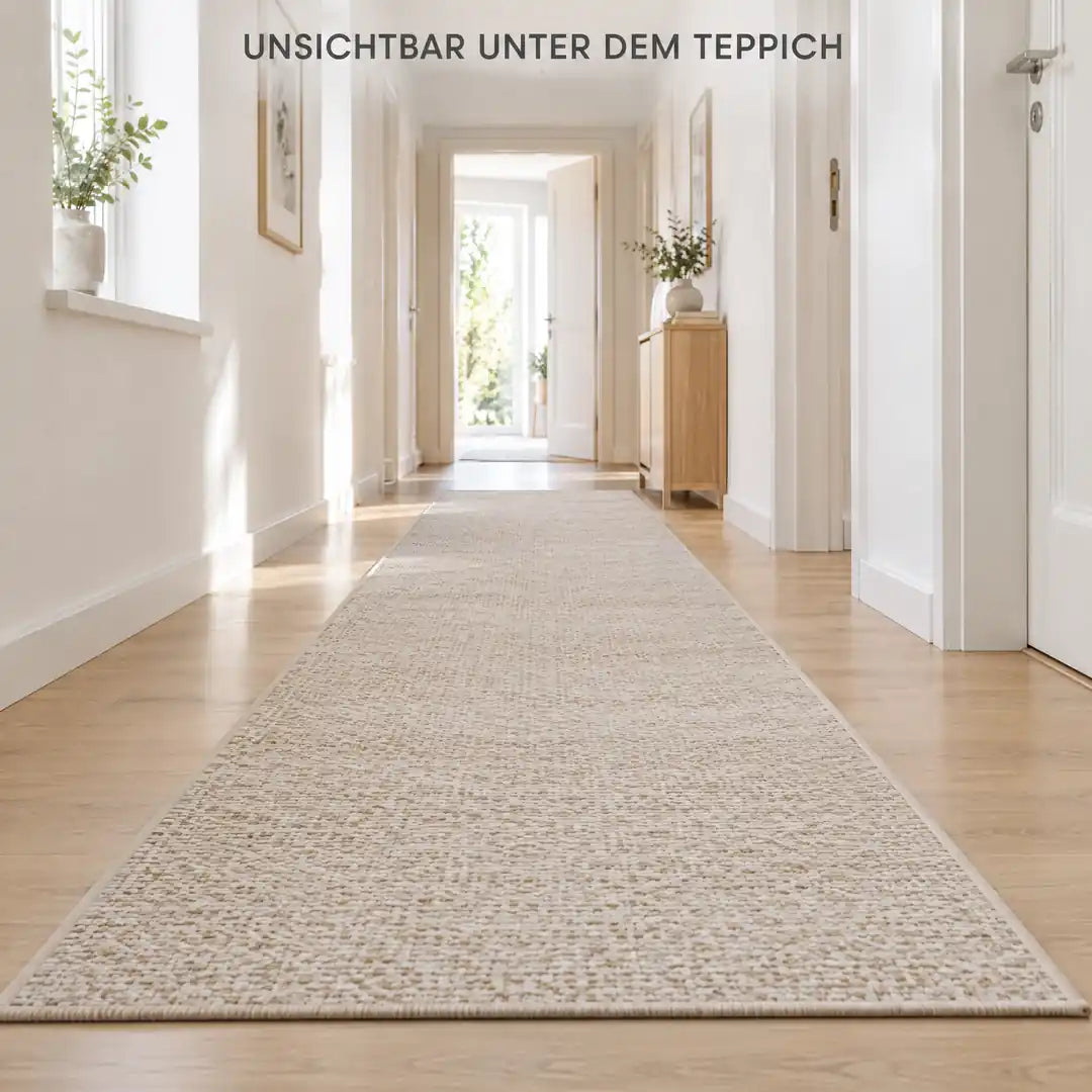 Läufer im Flur liegt gerade, Pads unsichtbar darunter