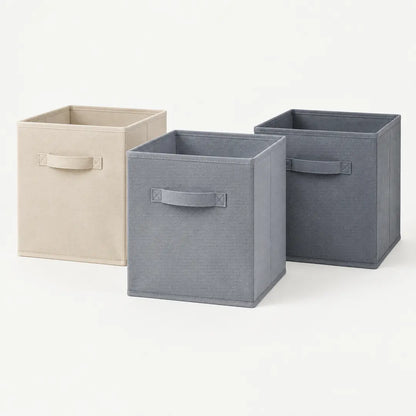 Faltbare Aufbewahrungsbox aus Stoff in Beige, Hellgrau und Dunkelgrau