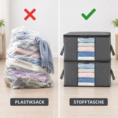 Vergleich: Decken im Plastiksack und in der Stofftasche