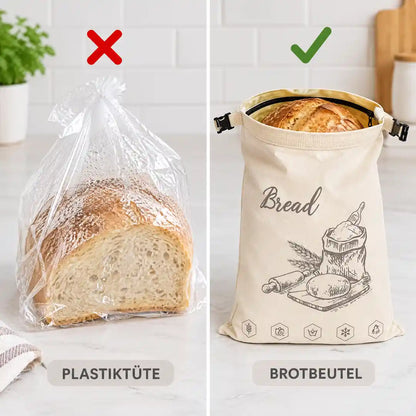 Vergleich: Brot in der Plastiktüte und im Bienenwachs Brotbeutel