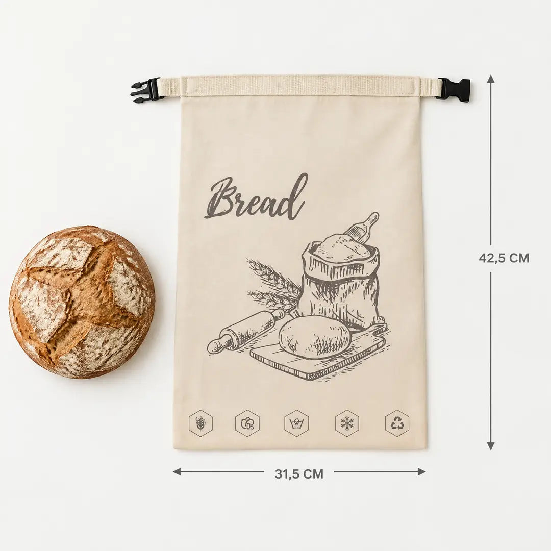 Maße des Bienenwachs Brotbeutels: 31,5 × 42,5 cm