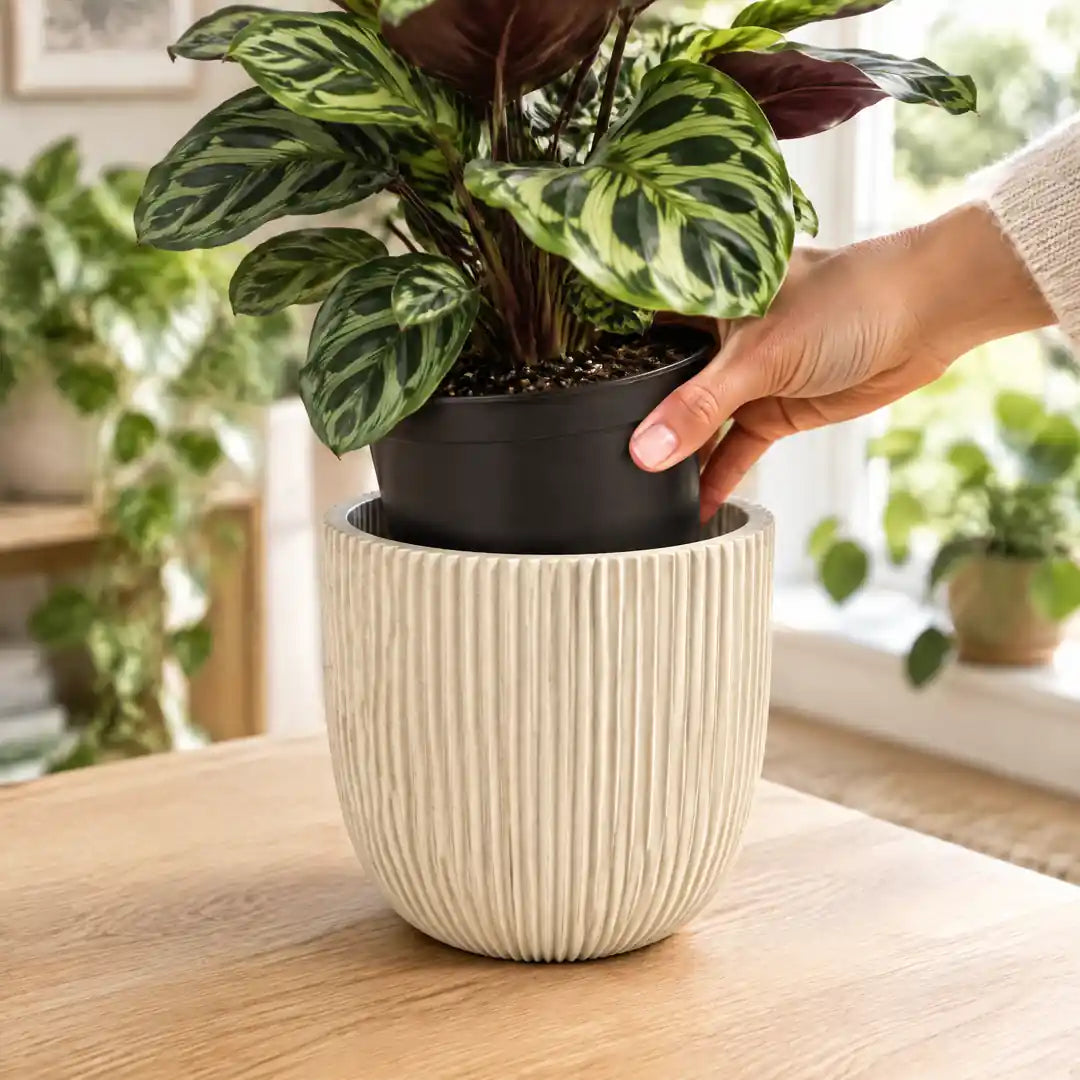 Blumentopf beige kaufen – Rillen-Übertopf Ø 17–25 cm