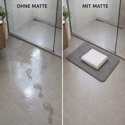 Nasser Fliesenboden ohne Matte im Vergleich zum Boden mit Badematte
