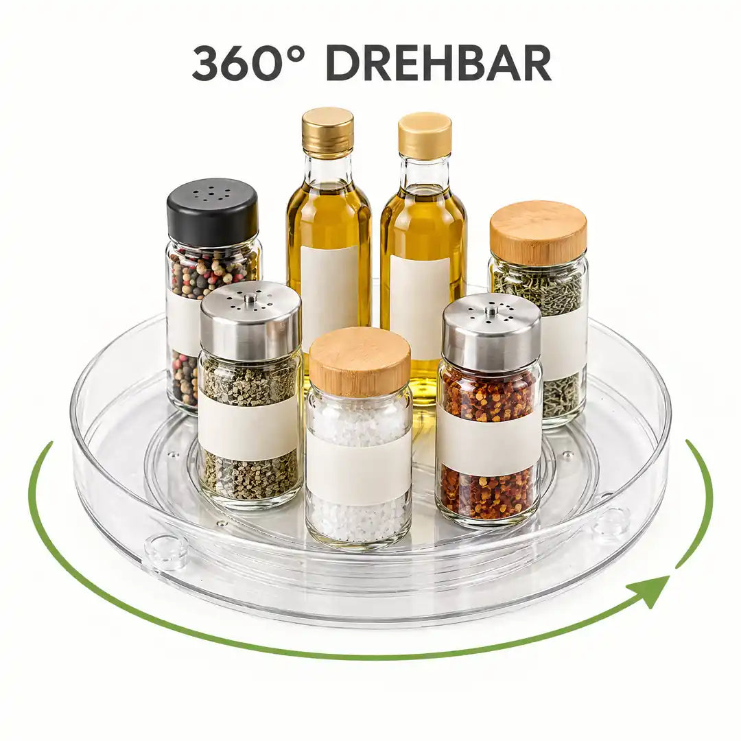 Drehteller mit Gewürzgläsern und Ölflaschen, 360° drehbar