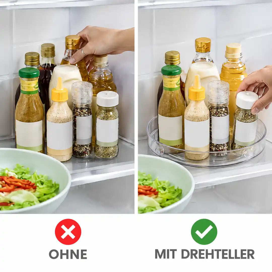 Vergleich Kühlschrankfach ohne und mit Drehteller