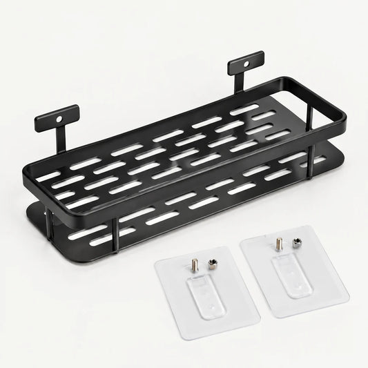 Duschablage ohne Bohren in Schwarz mit zwei Klebeplatten