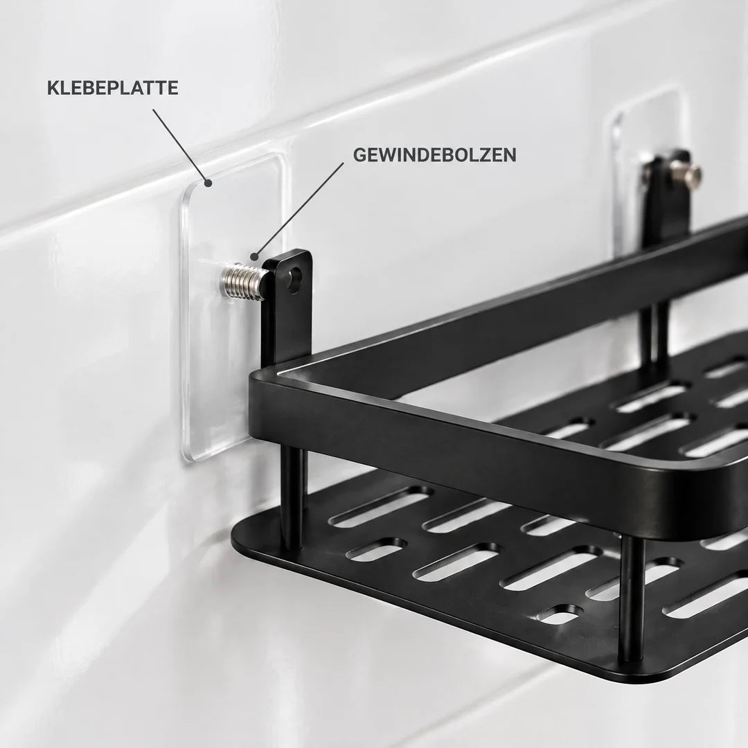 Befestigung der Duschablage mit Klebeplatte und Gewindebolzen