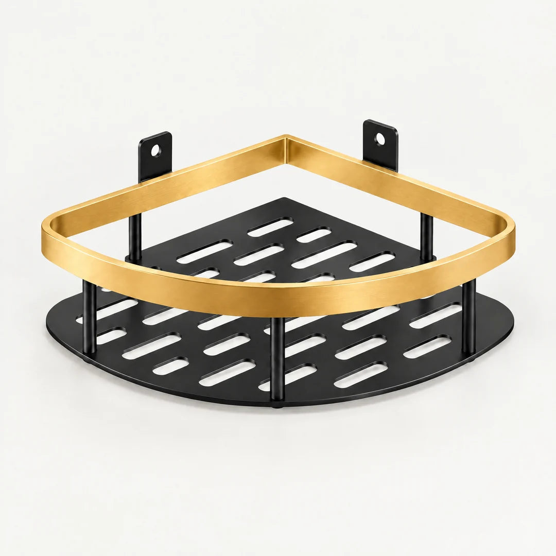 Duschablage Ecke ohne Bohren – Eckregal in Schwarz-Gold