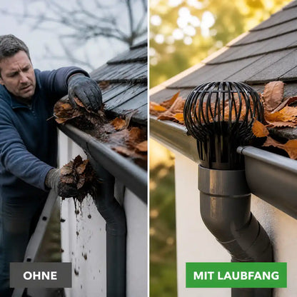 Vergleich: Dachrinne mühsam per Leiter reinigen gegenüber Schutz mit Laubfang