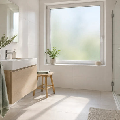 Badfenster mit Milchglasfolie beklebt, Raum bleibt hell und blickdicht
