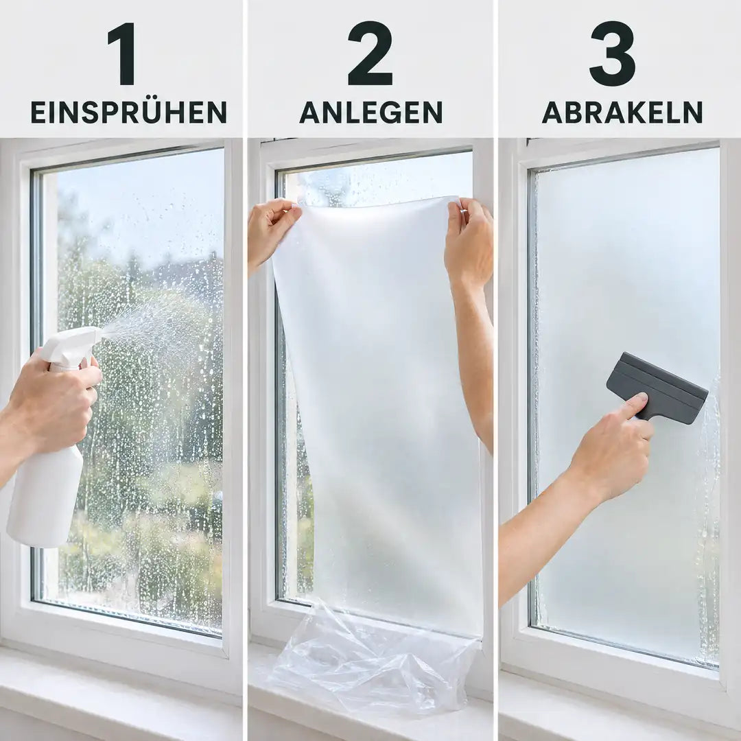 Anwendung in drei Schritten: Einsprühen, Anlegen, Abrakeln