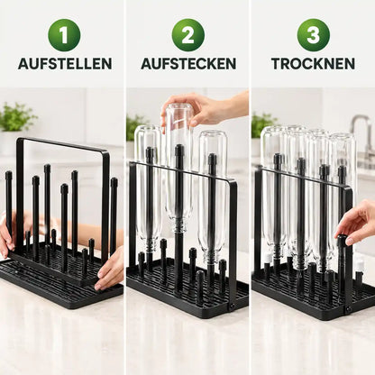Anwendung in drei Schritten: Aufstellen, Aufstecken, Trocknen