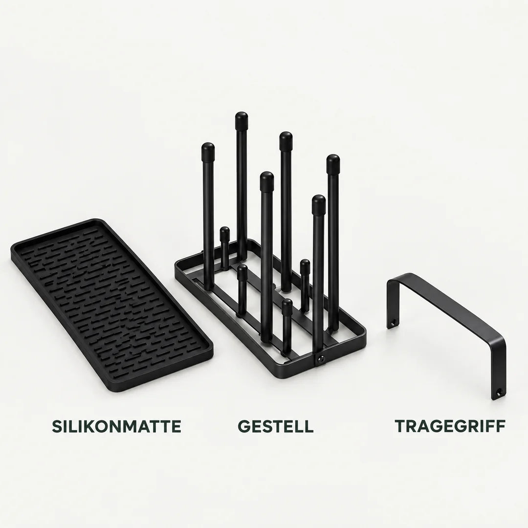 Lieferumfang: Silikonmatte, Gestell mit Stäben und Tragegriff