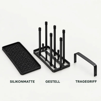 Lieferumfang: Silikonmatte, Gestell mit Stäben und Tragegriff