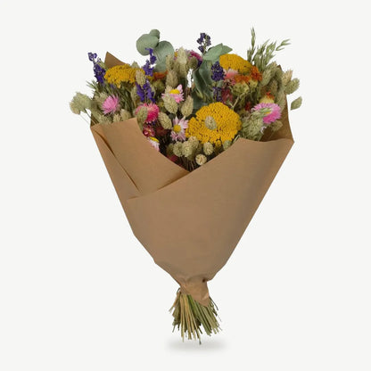 Trockenblumenstrauß Bunt mit Schafgarbe, Rittersporn und Strohblumen