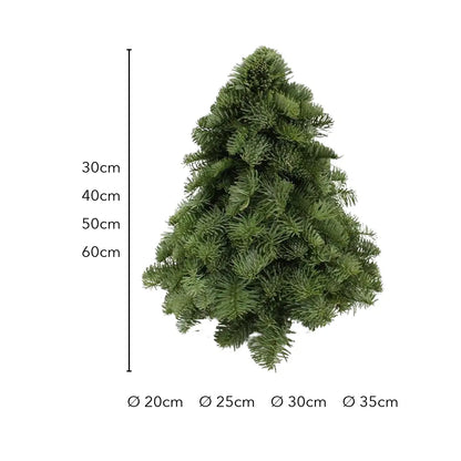Größe Nobilis-Weihnachtsbaum: 30, 40, 50 und 60 cm hoch, Durchmesser 20 bis 35 cm