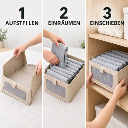 Anwendung in drei Schritten: Aufstellen, Einräumen, Einschieben