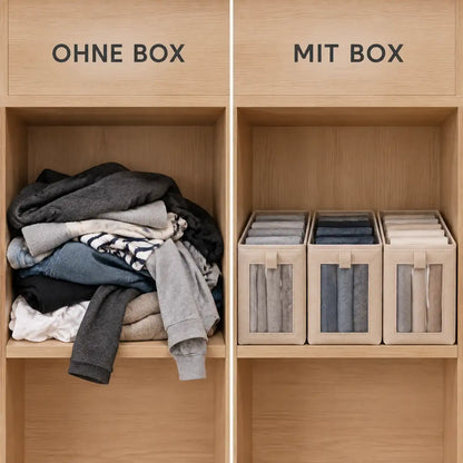 Schrankfach ohne Box im Vergleich zum Fach mit drei Boxen