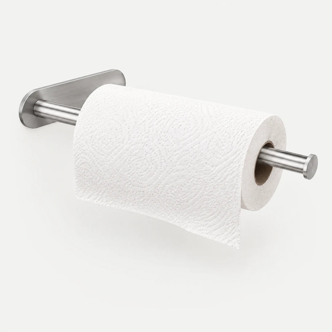 Küchenrollenhalter aus Edelstahl in Silber mit Küchenrolle, Studioaufnahme