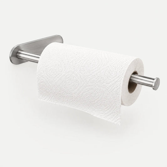 Küchenrollenhalter aus Edelstahl in Silber mit Küchenrolle, Studioaufnahme