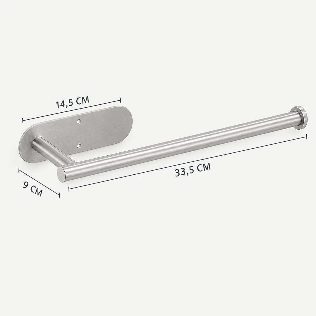 Maße des Küchenrollenhalters: 33,5 cm lang, Platte 14,5 cm, 9 cm Wandabstand