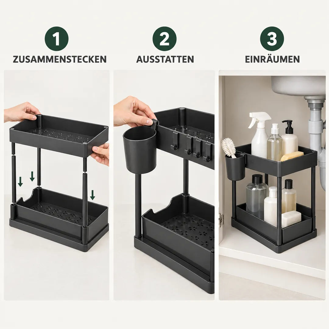 Küchenschrank Organizer in drei Schritten zusammenstecken, ausstatten und einräumen