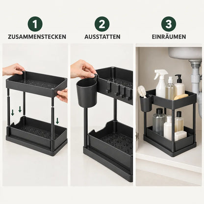 Küchenschrank Organizer in drei Schritten zusammenstecken, ausstatten und einräumen
