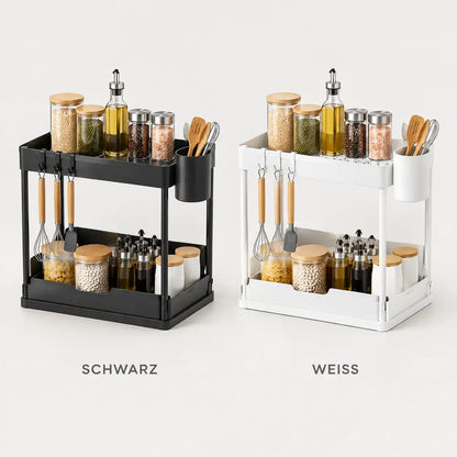 Küchenschrank Organizer in Schwarz und Weiß nebeneinander